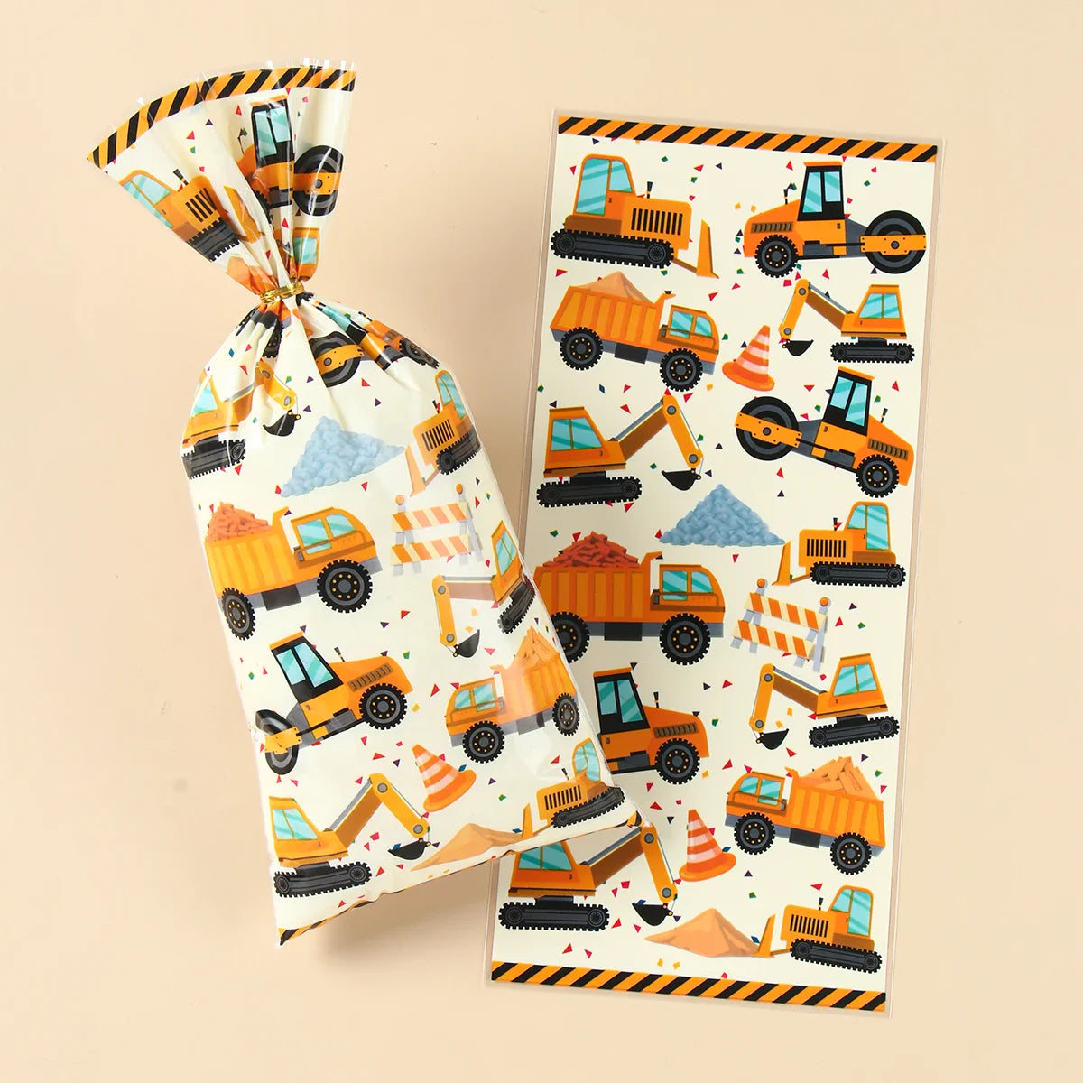 Bolsas de dulces de construcción, termosellables, para galletas, dulces, golosinas, vehículos de ingeniería, suministros para fiesta de cumpleaños, baby shower