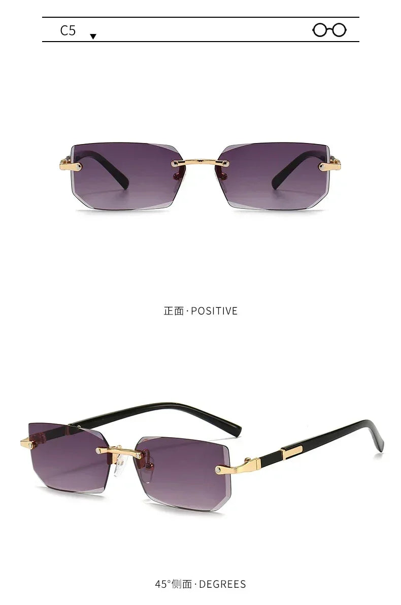Gafas de sol sin montura rectangulares, a la moda, populares para mujeres y hombres, tonos pequeños cuadrados, gafas de sol para mujer y hombre, para viajes de verano