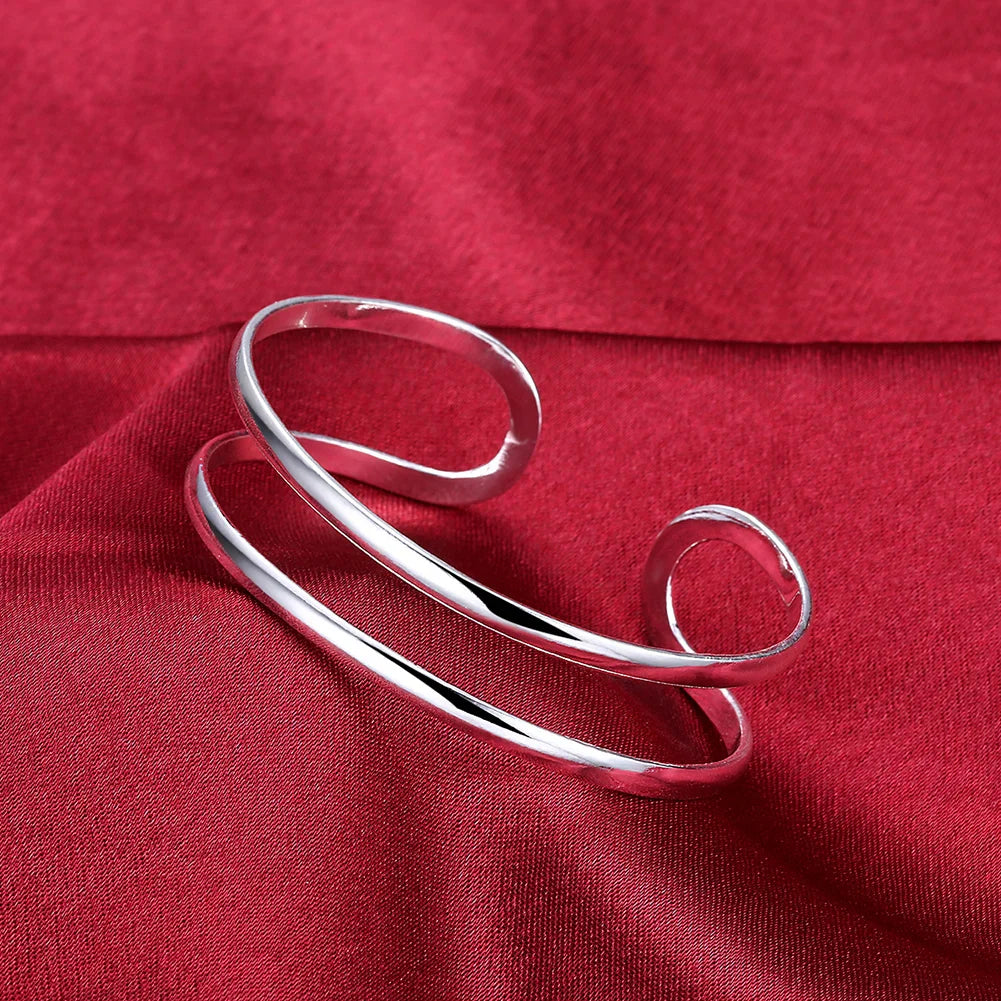 Wholesale Fine 925 Sterling Silver Bangles Bracelet Charms Heart Open for Women Lady Jewelry Adjustment Cuff Wedding Gift
