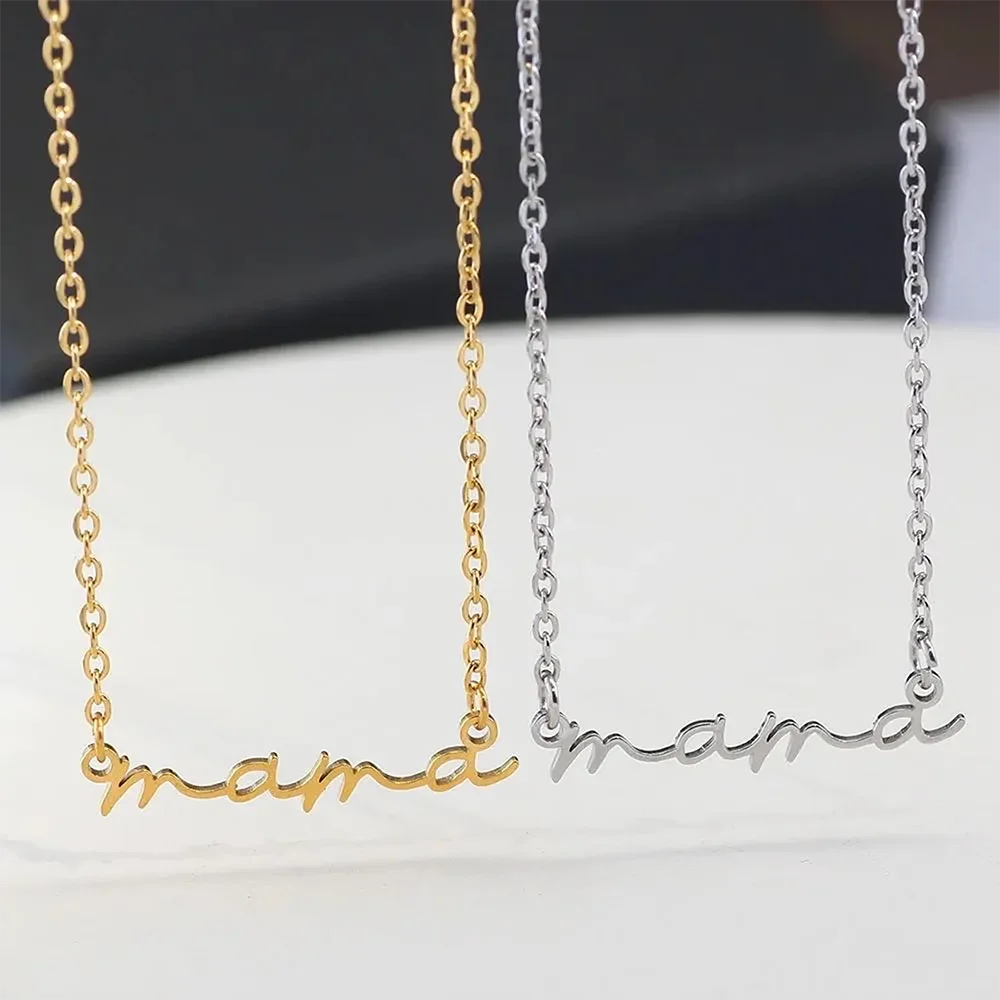 Gargantilla delicada "Mama" en color dorado de acero inoxidable, impermeable, con letras "Mama", colgante, joyería de regalo para mamá y esposa