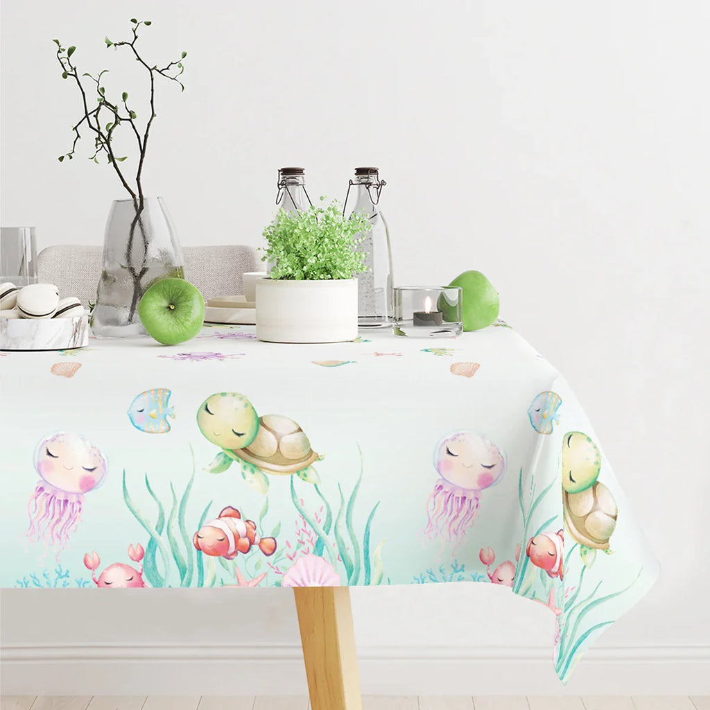 Mantel estampado de organismo marino, decoración de fiesta de cumpleaños bajo el agua, suministros de fiesta de océano, mantel para niños bajo el mar