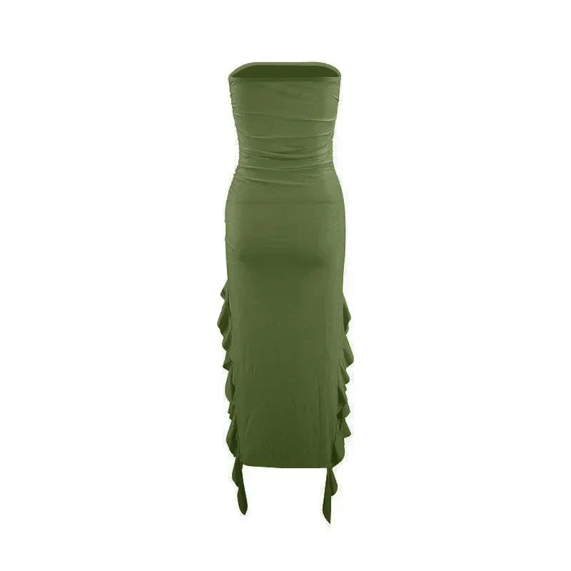 BWQ Vestidos largos para mujer con aberturas, sexy, ajustado, sin mangas, vestido medusa, moda para chicas, vestido maxi de hombros descubiertos para mujer