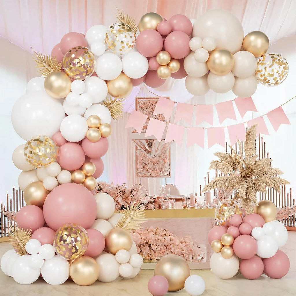 Kit de guirnalda de globos Retro rosa blanco dorado, arco, decoración para fiesta de cumpleaños, baby shower de niños, suministros para fiesta de boda, globos de látex