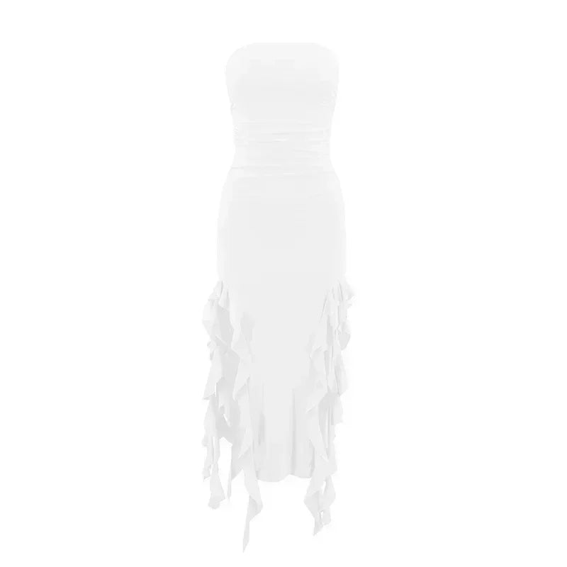 BWQ Vestidos largos para mujer con aberturas, sexy, ajustado, sin mangas, vestido medusa, moda para chicas, vestido maxi de hombros descubiertos para mujer