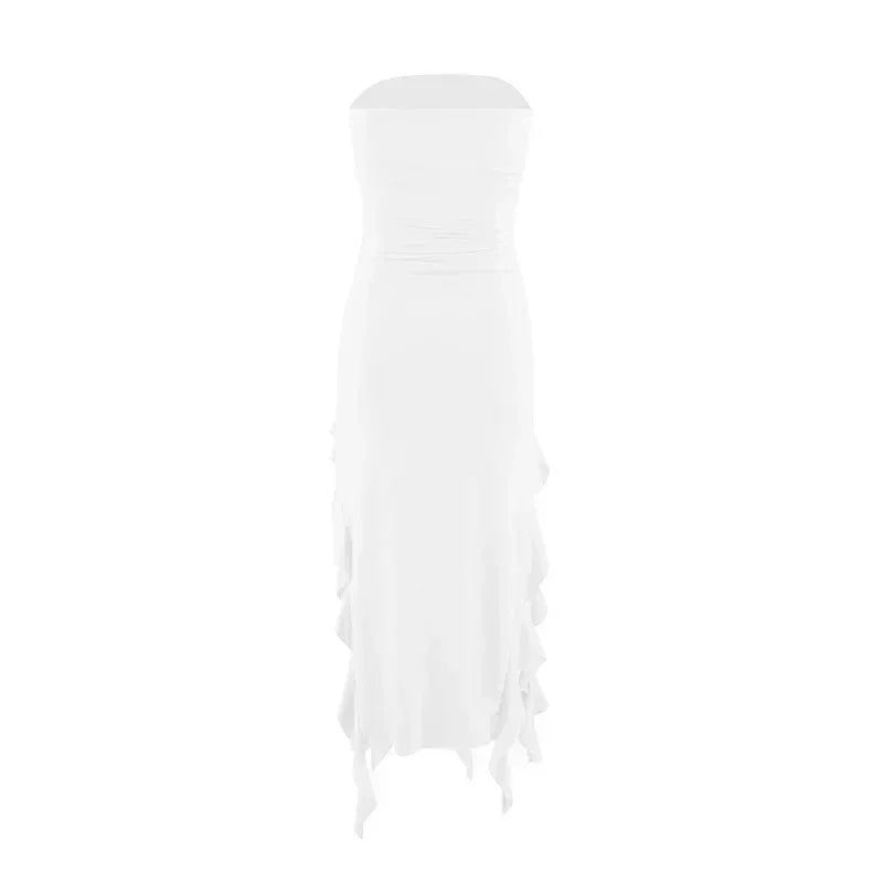 BWQ Vestidos largos para mujer con aberturas, sexy, ajustado, sin mangas, vestido medusa, moda para chicas, vestido maxi de hombros descubiertos para mujer