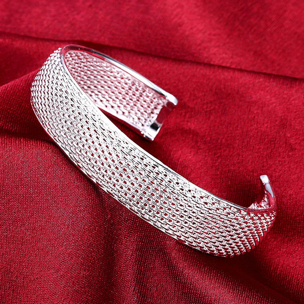 Wholesale Fine 925 Sterling Silver Bangles Bracelet Charms Heart Open for Women Lady Jewelry Adjustment Cuff Wedding Gift