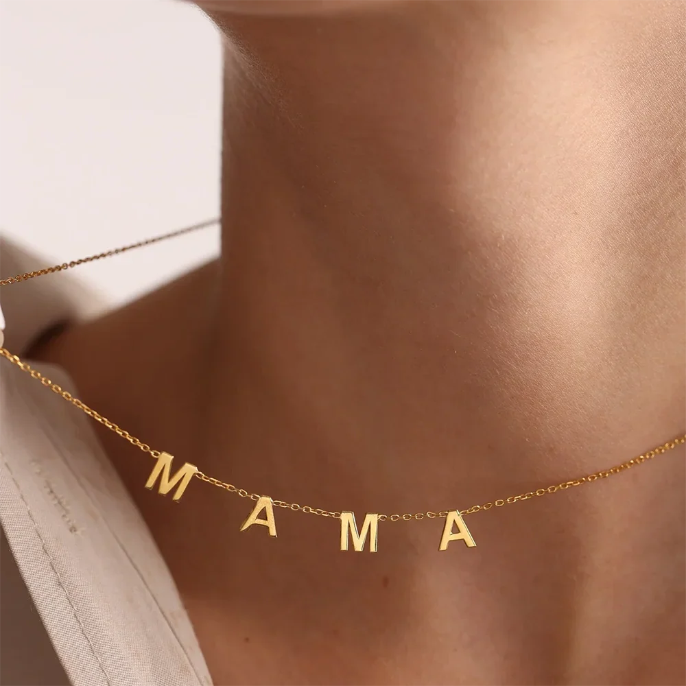Gargantilla delicada "Mama" en color dorado de acero inoxidable, impermeable, con letras "Mama", colgante, joyería de regalo para mamá y esposa