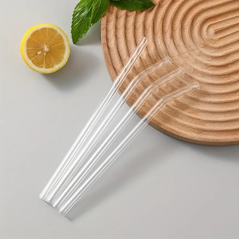Juego de 5 Pajitas de Cristal Resistente al Calor con Cepillo de Limpieza | Pajitas Reutilizables para Batidos, Té y Café