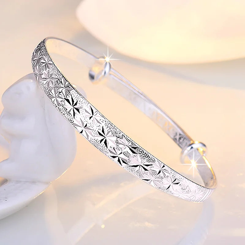 Wholesale Fine 925 Sterling Silver Bangles Bracelet Charms Heart Open for Women Lady Jewelry Adjustment Cuff Wedding Gift