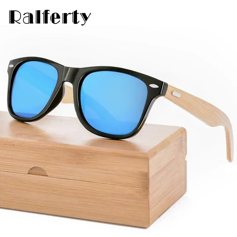 Ralferty Gafas de Sol Retro de Madera para Hombre, Gafas de Sol de Bambú para Mujer, Marca Deportiva, Gafas de Espejo UV400, Gafas de Sol Masculinas, Lunettes, Oculos