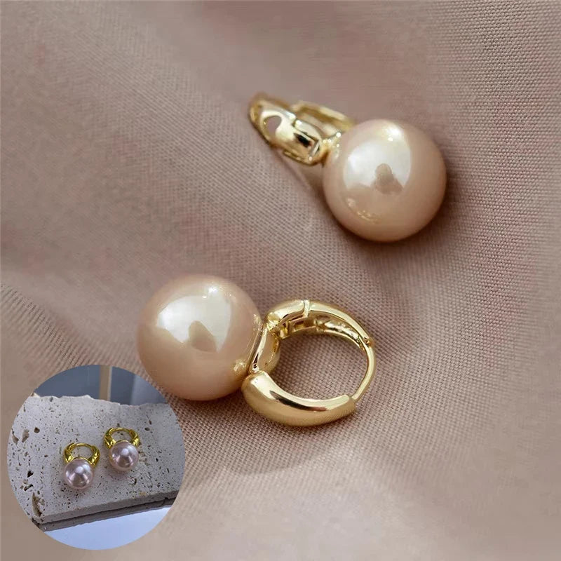Silver Color Pearl Studs Hoop Earrings for Women Gold Color Eardrop Minimalist Hoops Wedding Fashion Jewelry Dropshipping