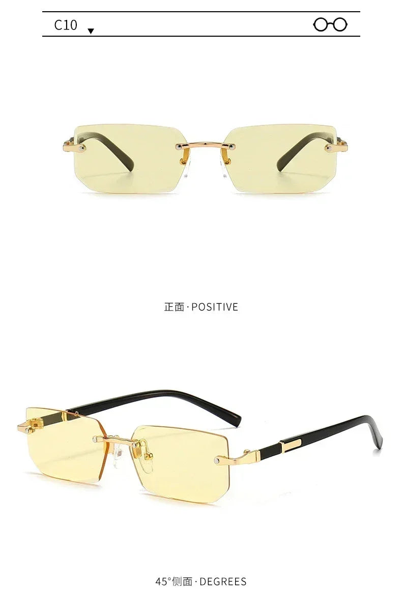 Gafas de sol sin montura rectangulares, a la moda, populares para mujeres y hombres, tonos pequeños cuadrados, gafas de sol para mujer y hombre, para viajes de verano