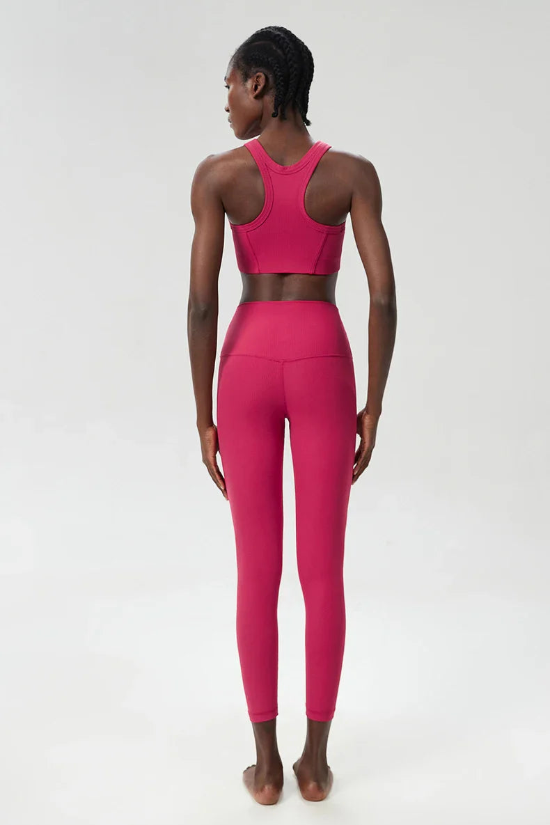 Yoga Set 2 Pieces Women's High Waisted Leggings Sports Vest Exercise Clothing Workout Outfits Fitness Sportswear Gym Tracksuit