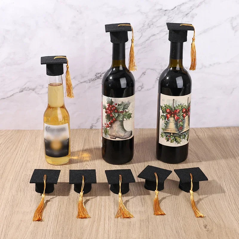 5/10pcs Felt Bachelor Hat with Tassels for Graduation Party DIY Decoration Wine Bottle Topper Graduate Mini Cap Candy Gift Boxes