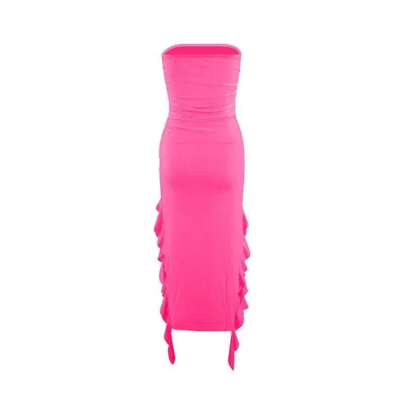 BWQ Vestidos largos para mujer con aberturas, sexy, ajustado, sin mangas, vestido medusa, moda para chicas, vestido maxi de hombros descubiertos para mujer
