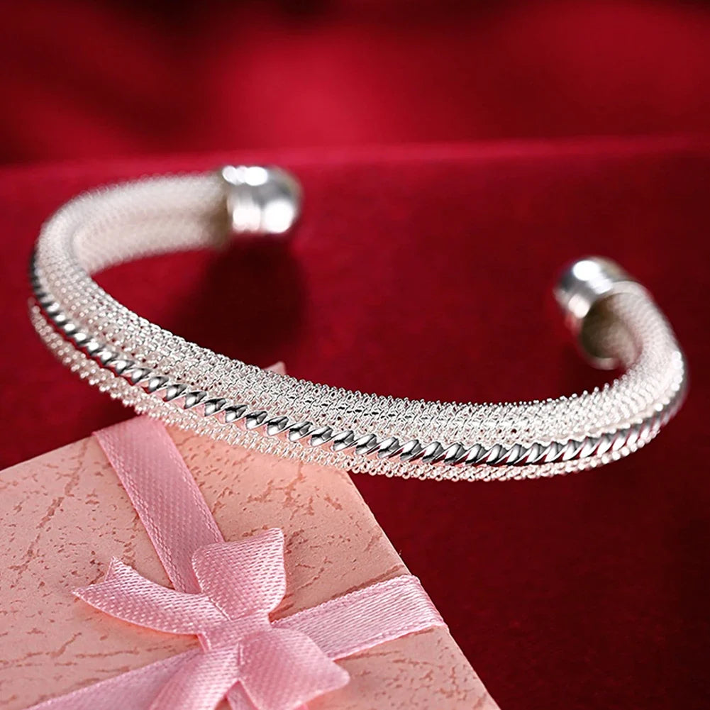 Wholesale Fine 925 Sterling Silver Bangles Bracelet Charms Heart Open for Women Lady Jewelry Adjustment Cuff Wedding Gift