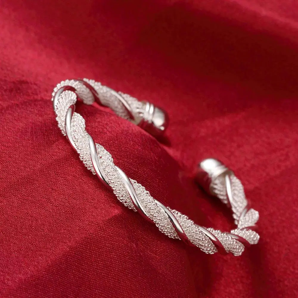 Wholesale Fine 925 Sterling Silver Bangles Bracelet Charms Heart Open for Women Lady Jewelry Adjustment Cuff Wedding Gift