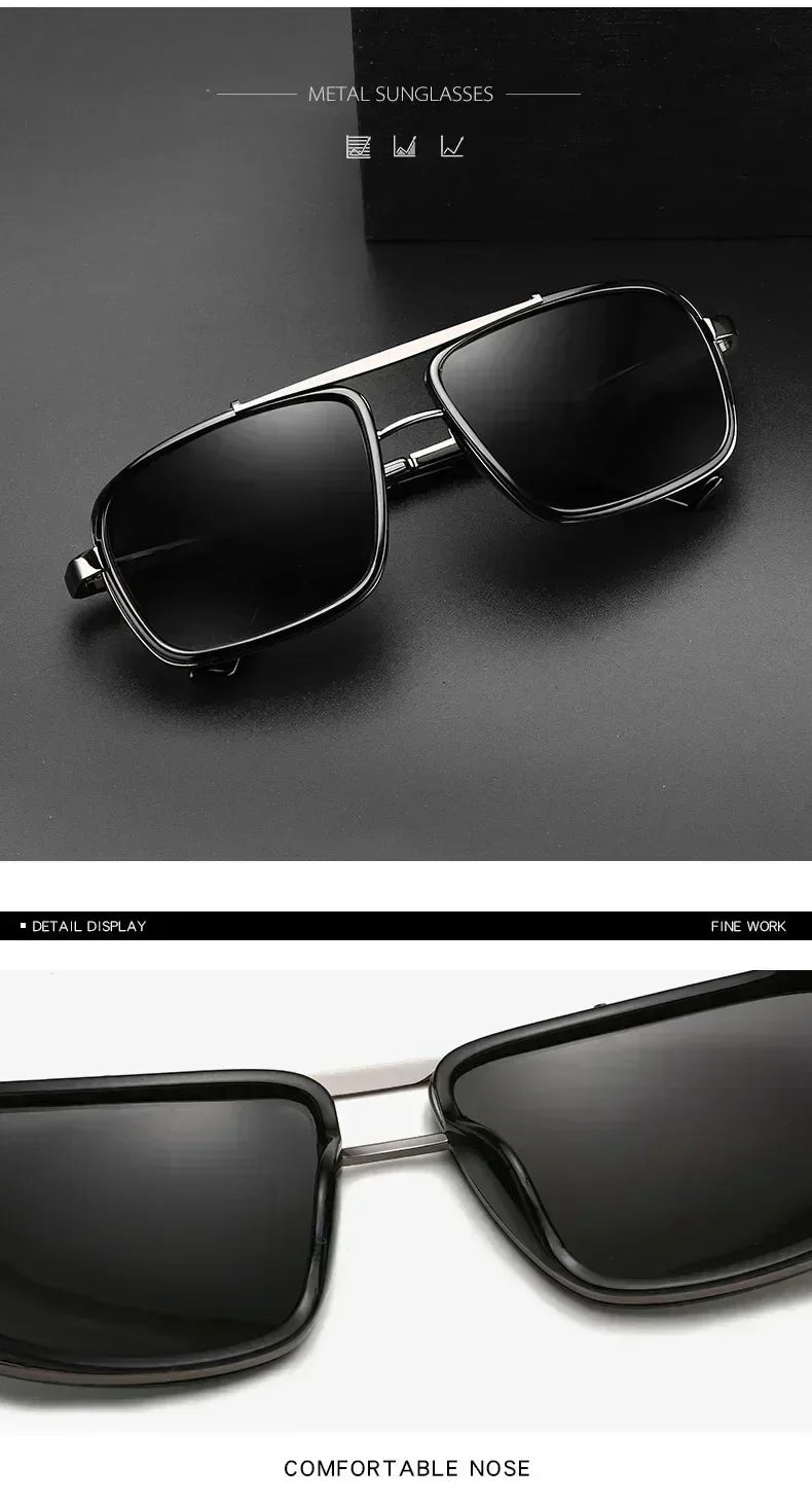 Nuevas Gafas de Sol Punk Gafas de Sol Cuadradas de Hombre Uv400 Gafas de Aviador de Doble Puente