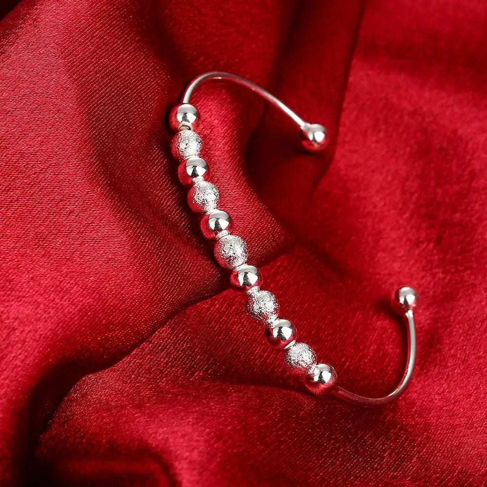 Wholesale Fine 925 Sterling Silver Bangles Bracelet Charms Heart Open for Women Lady Jewelry Adjustment Cuff Wedding Gift