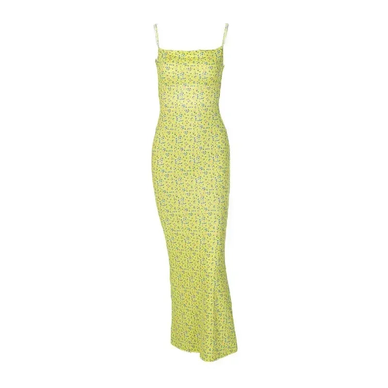 Vestido sin espalda, ajustado y con estampado de tirantes finos, estilo INS, para mujer, moda europea y americana, primavera y verano
