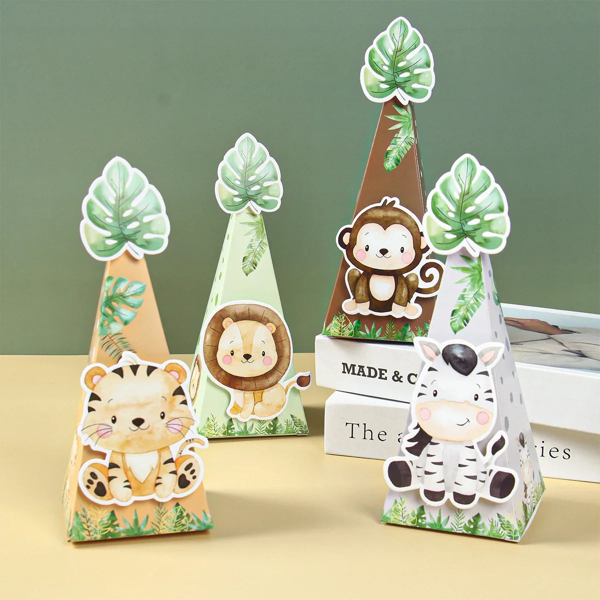 Caja de dulces con animales de la selva, decoración de fiesta de feliz cumpleaños para niños, safari de animales salvajes, decoración de primer cumpleaños para niños, baby shower