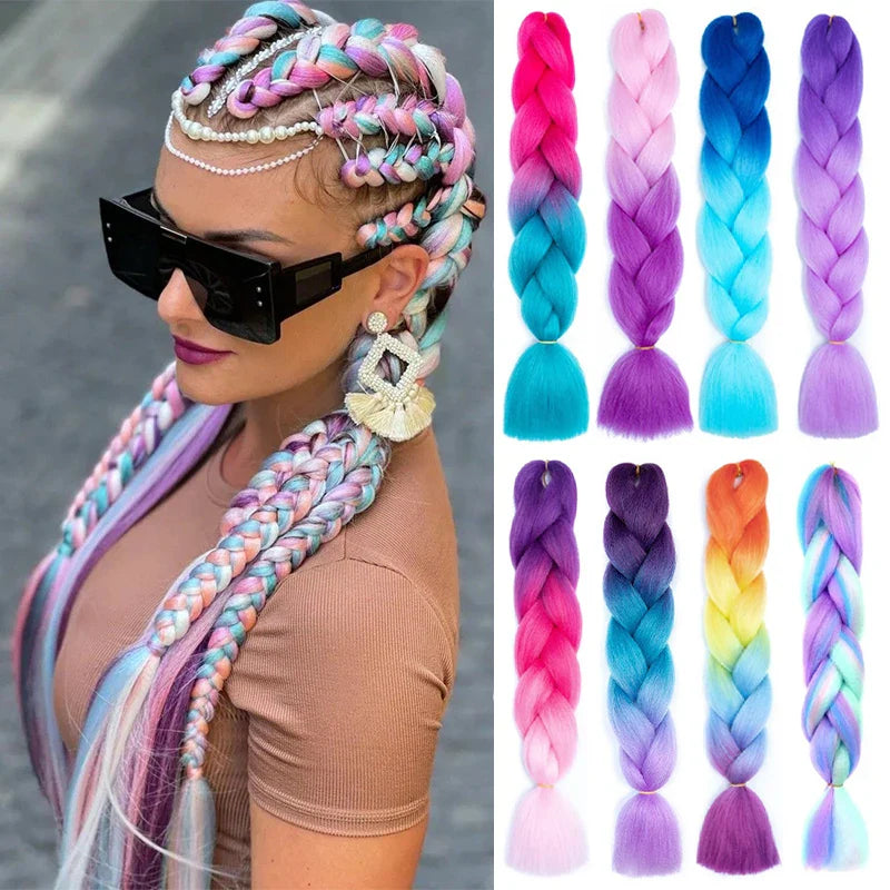 Extensiones de cabello trenzado jumbo de 24 pulgadas | Cabello sintético lacio, largo, Yaki, preestirado