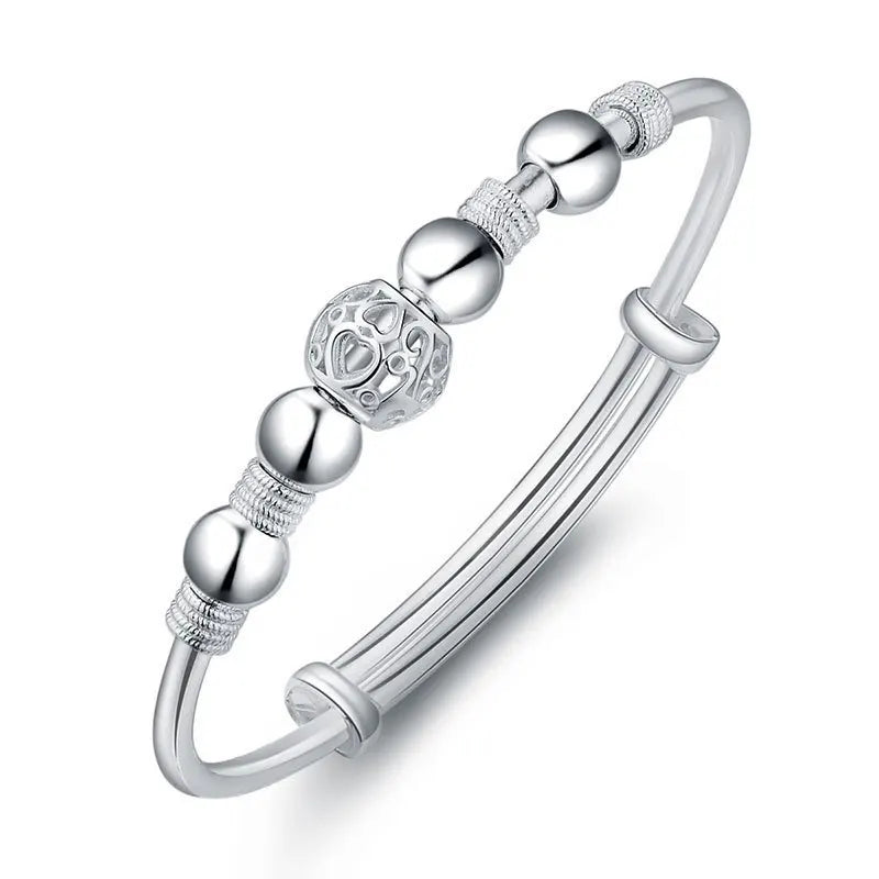 Wholesale Fine 925 Sterling Silver Bangles Bracelet Charms Heart Open for Women Lady Jewelry Adjustment Cuff Wedding Gift