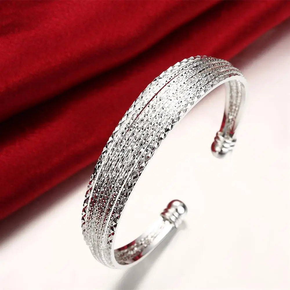 Wholesale Fine 925 Sterling Silver Bangles Bracelet Charms Heart Open for Women Lady Jewelry Adjustment Cuff Wedding Gift