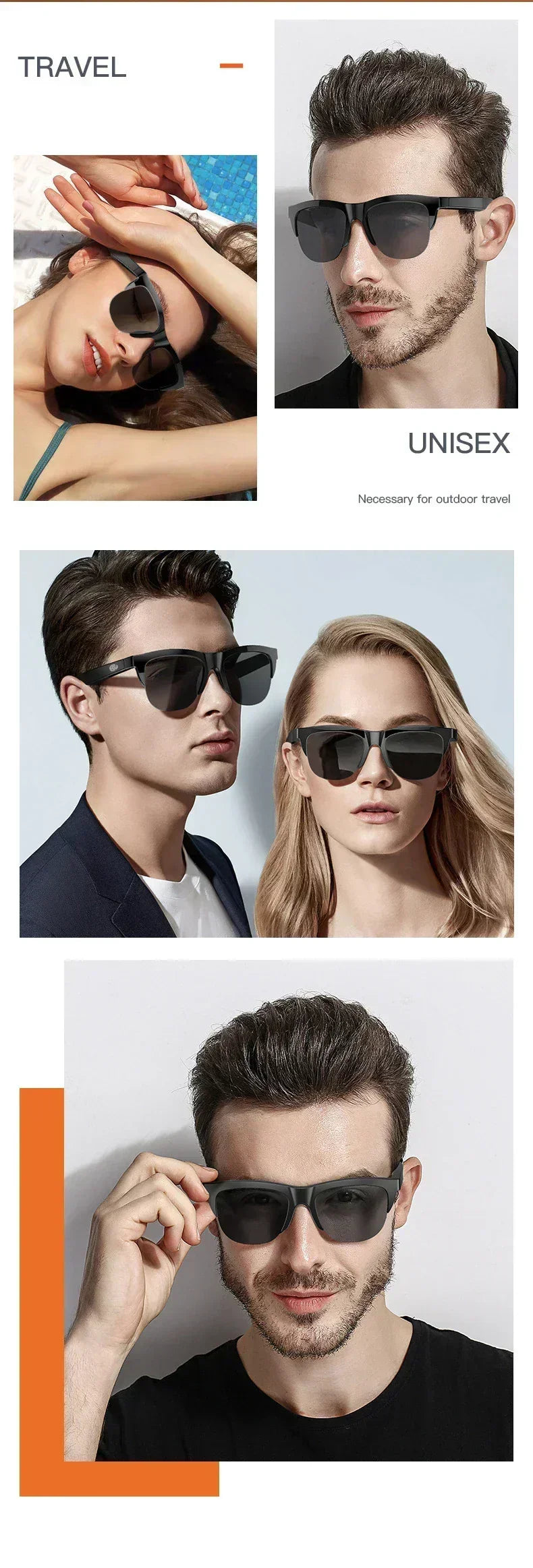 Gafas Bluetooth Inteligentes Auriculares Inalámbricos Auriculares Táctiles Conducción Ósea Música Auriculares Inalámbricos Gafas de Sol Resistentes a los Rayos UV