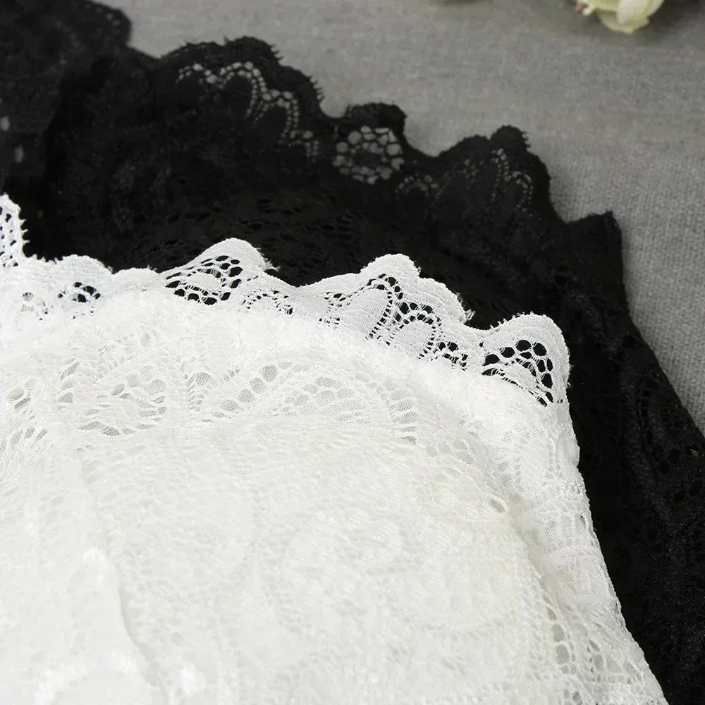 Nuevas camisetas sin mangas sexys de encaje floral en blanco y negro para mujer, con sujetador acolchado de ganchillo, camisetas de algodón con cuello en V, chaleco informal de encaje de ganchillo