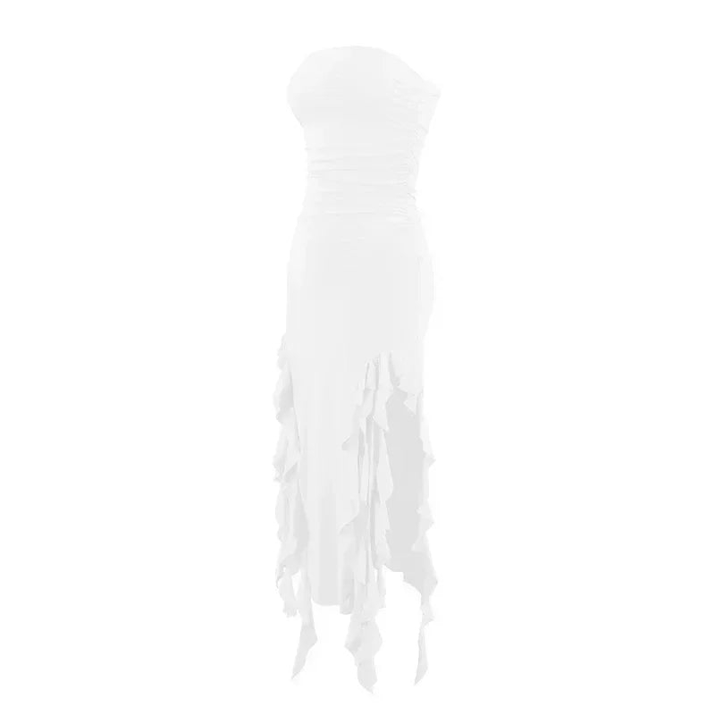 BWQ Vestidos largos para mujer con aberturas, sexy, ajustado, sin mangas, vestido medusa, moda para chicas, vestido maxi de hombros descubiertos para mujer