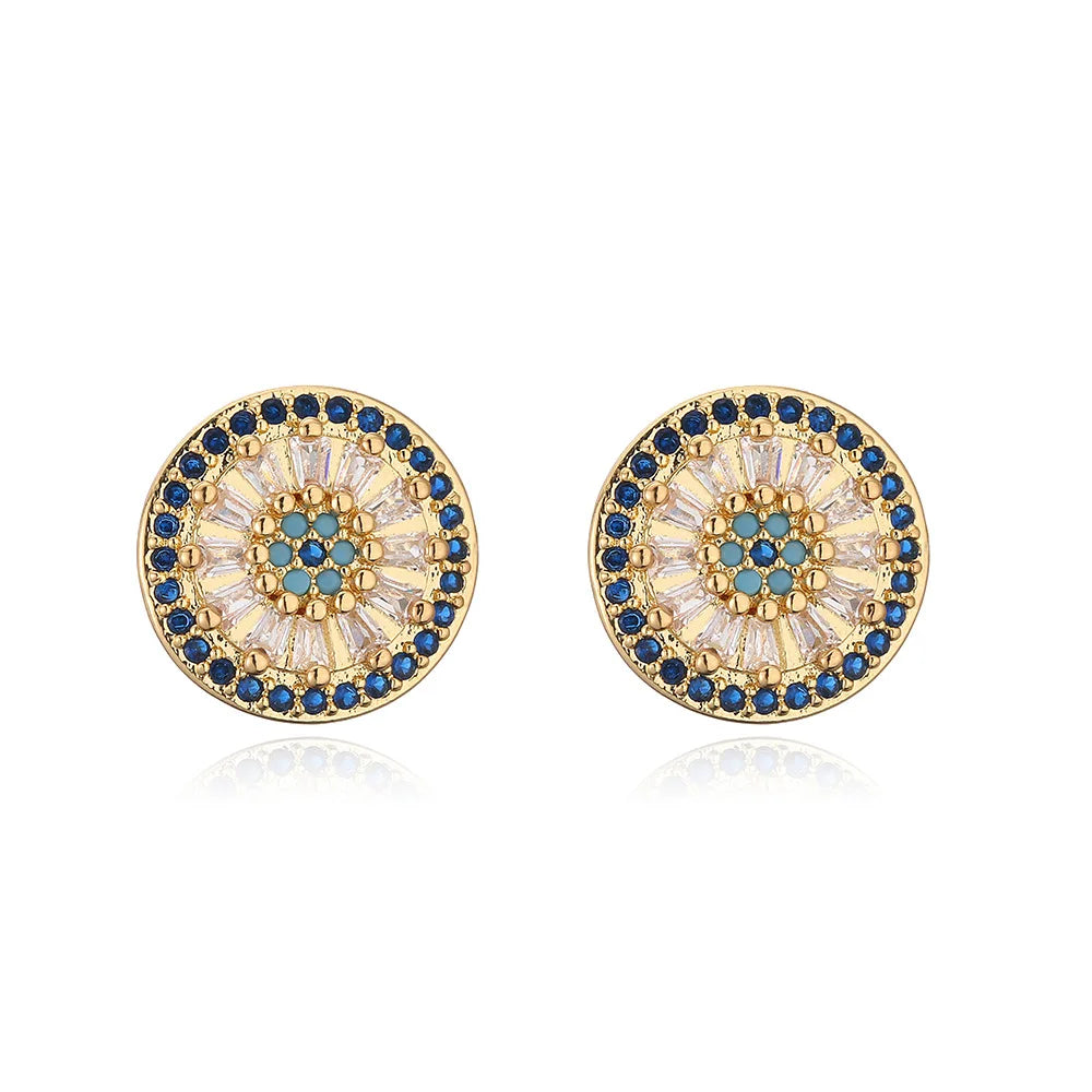 NEWBUY Luxury AAA Cubic Zirconia Pave Setting Copper Jewelry Gold Color Round Stud Earrings For Women Girl