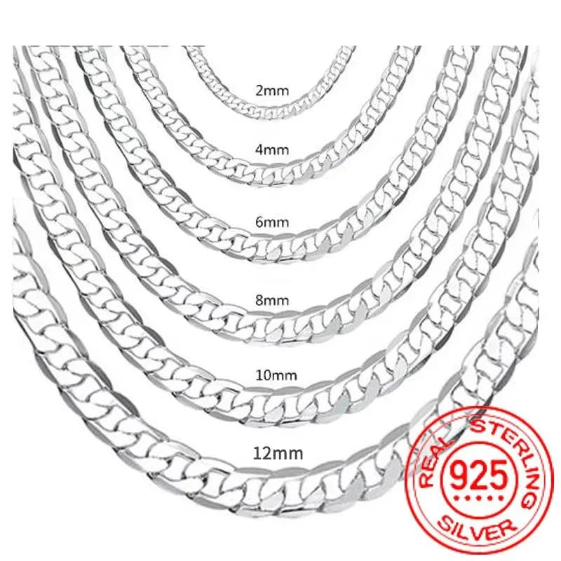 Collar de Plata Esterlina 925 para Hombre 2/4/6/8/10/12MM 40-75cm Cadena Rostro Collar Cierre de Langosta Joyería de Compromiso Regalos para Hombres y Mujeres