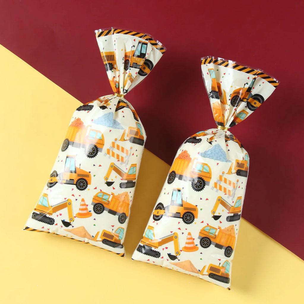 Bolsas de dulces de construcción, termosellables, para galletas, dulces, golosinas, vehículos de ingeniería, suministros para fiesta de cumpleaños, baby shower