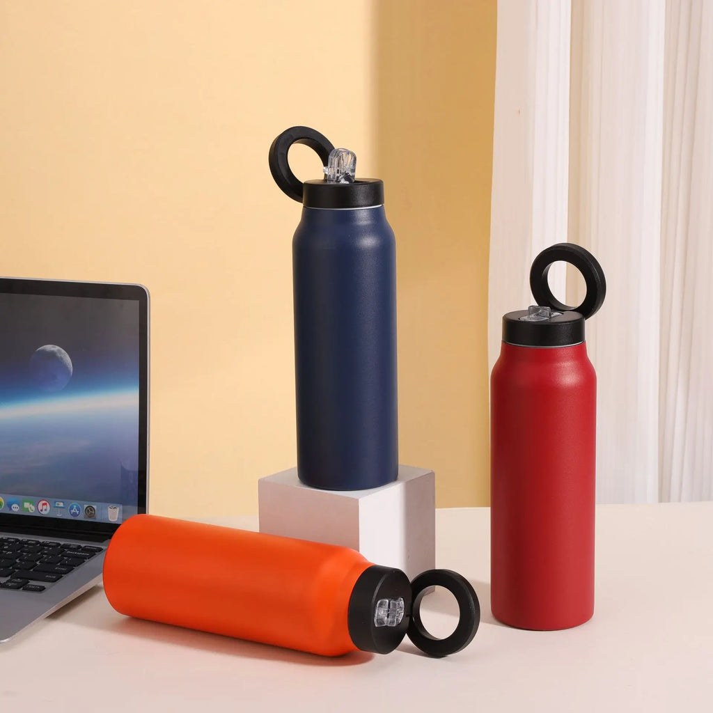 Painted Sports Thermos 24oz Vacuum Flask with Magnetic Phone Rack | Stainless Steel Water Bottle