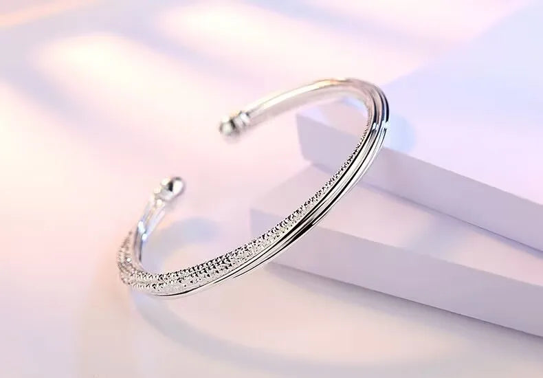 Wholesale Fine 925 Sterling Silver Bangles Bracelet Charms Heart Open for Women Lady Jewelry Adjustment Cuff Wedding Gift