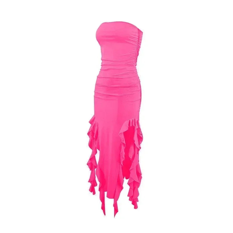 BWQ Vestidos largos para mujer con aberturas, sexy, ajustado, sin mangas, vestido medusa, moda para chicas, vestido maxi de hombros descubiertos para mujer