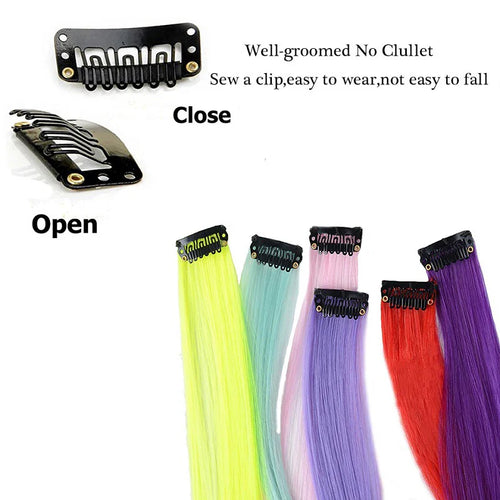 10 extensiones de pelo sintético liso largo de 22 pulgadas, con clip, mechas de colores para fiestas, postizos para mujeres, niñas y niñas