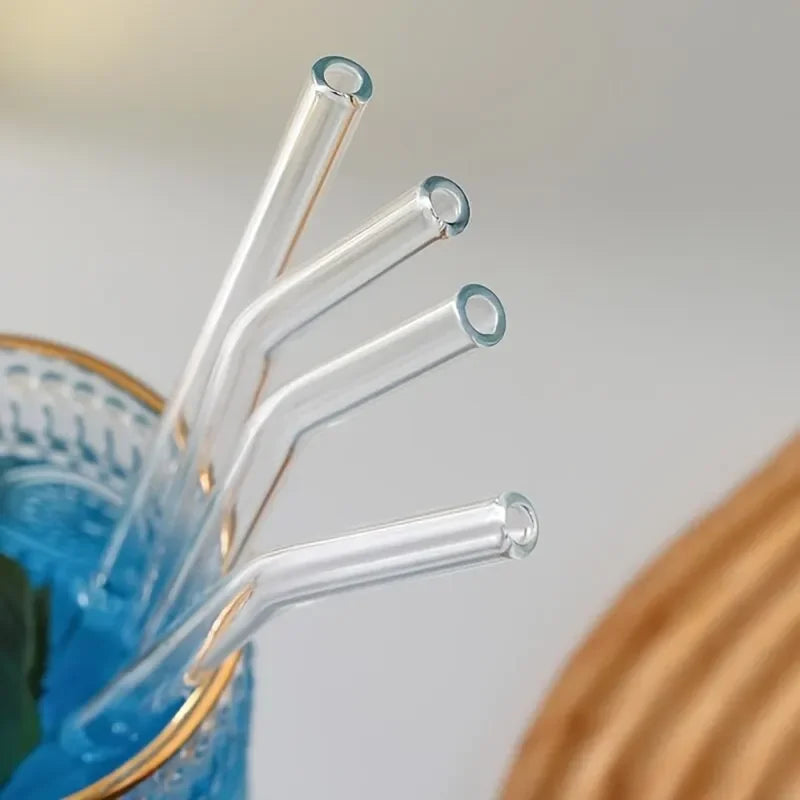 Juego de 5 Pajitas de Cristal Resistente al Calor con Cepillo de Limpieza | Pajitas Reutilizables para Batidos, Té y Café