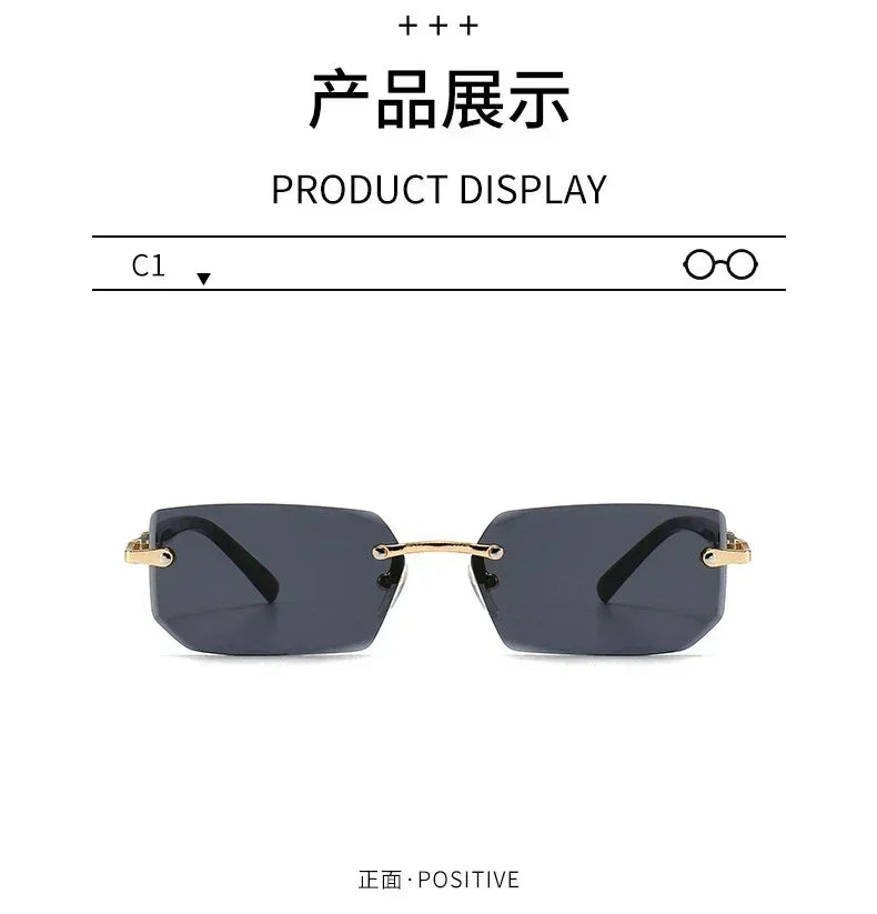 Gafas de sol sin montura rectangulares, a la moda, populares para mujeres y hombres, tonos pequeños cuadrados, gafas de sol para mujer y hombre, para viajes de verano