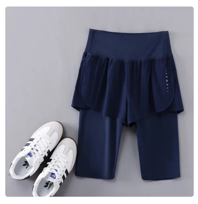 DRUR Pantalones Cortos de Yoga para Mujer, Verano, Deportivos, de Cinco Cuartos, Cintura Elástica, para Correr, Entrenamiento, Leggings Cortos para Mujer, Pantalones Cortos Deportivos