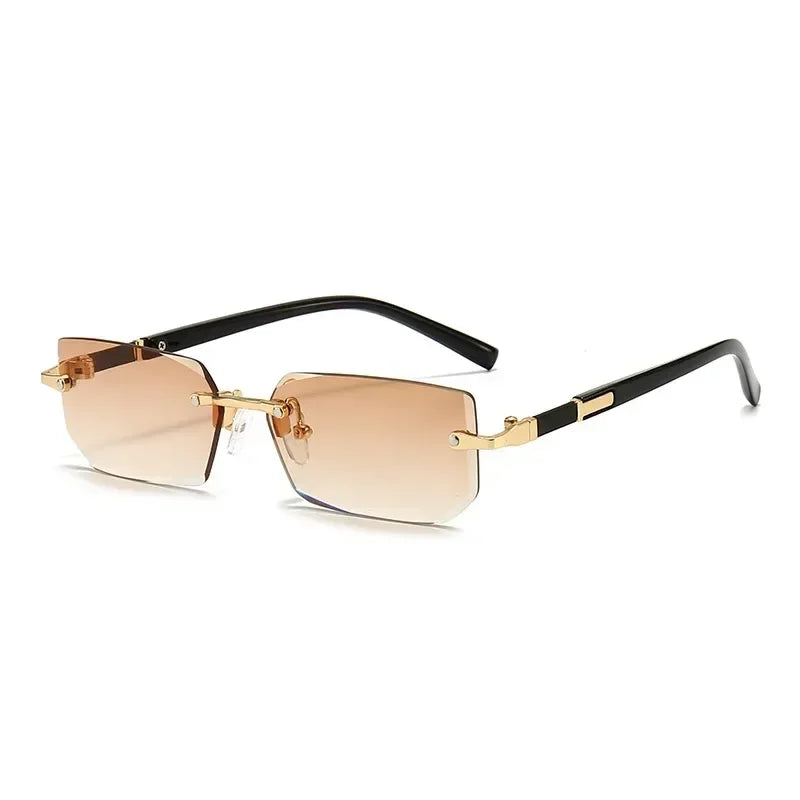 Gafas de sol sin montura rectangulares, a la moda, populares para mujeres y hombres, tonos pequeños cuadrados, gafas de sol para mujer y hombre, para viajes de verano