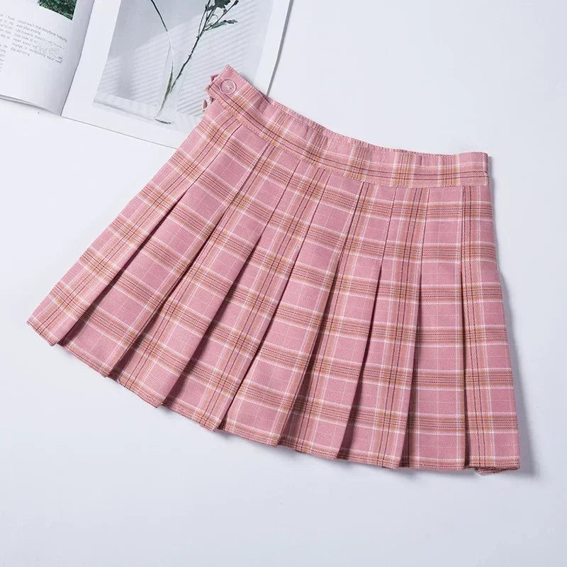 Falda corta de mujer sin pantalones cortos estilo coreano Ropa negra Harajuku a cuadros Falda corta de mujer minifaldas plisadas para niñas