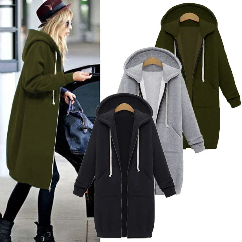 Sudaderas con capucha gruesas para mujer, otoño-invierno 2024, parkas, chaquetas con capucha holgadas, sudadera maxi con cremallera y bolsillo, vestidos deportivos, ropa de abrigo