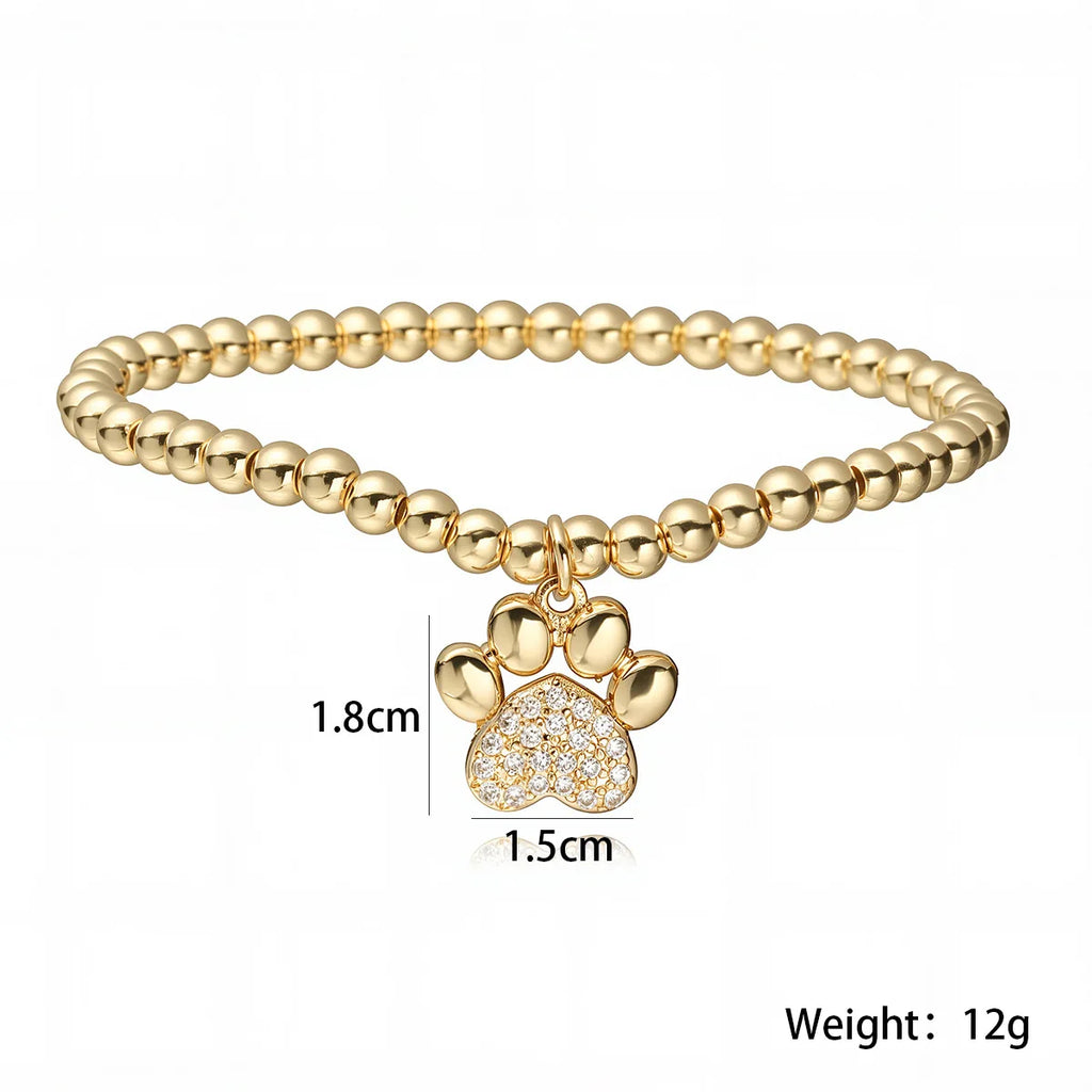 NEWBUY Pulseras de Cuentas con Dije de Pata de Zirconia Cúbica AAA de Cobre de Color Oro Inoxidable para Fiesta para Mujeres