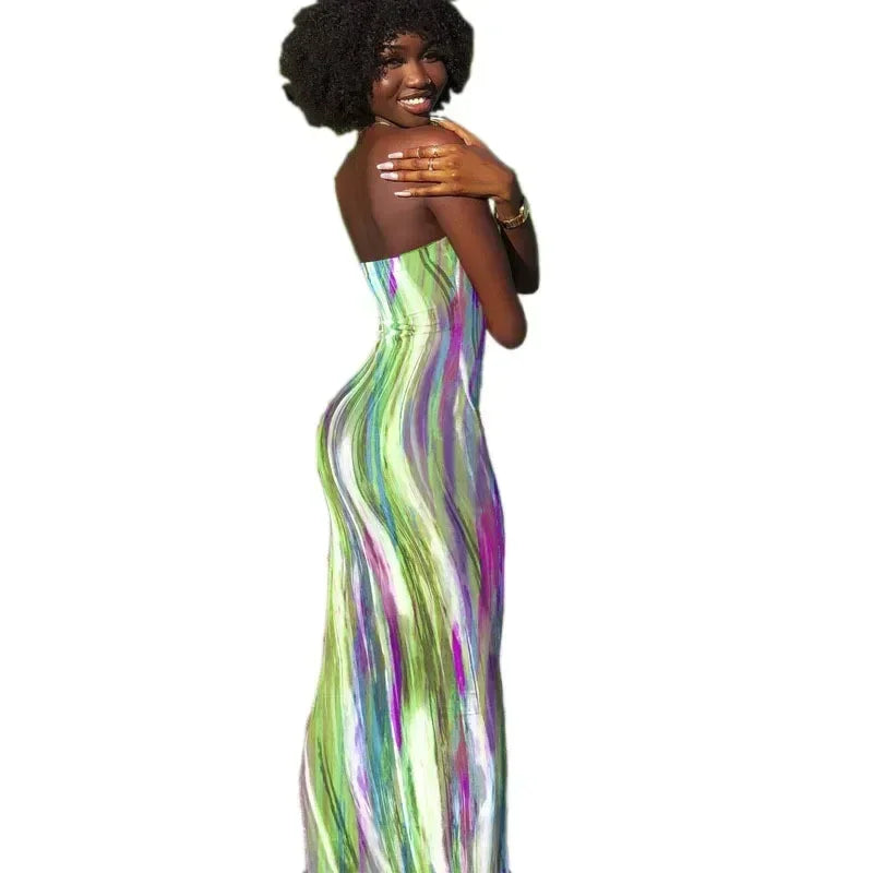 Vestidos de primavera y verano para mujer, con estampado de pecho, sin hombros, vendaje, ajustado, sexy, vestido largo, nueva moda 2023, fiesta, MsChuh