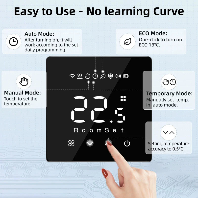 Termostato WiFi para calefacción eléctrica por suelo radiante, caldera de agua/gas, controlador de temperatura inteligente programable Tuya, Google Home Alexa