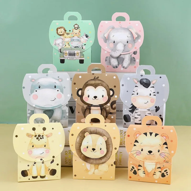 Caja de dulces con animales de la selva, decoración de fiesta de feliz cumpleaños para niños, safari de animales salvajes, decoración de primer cumpleaños para niños, baby shower