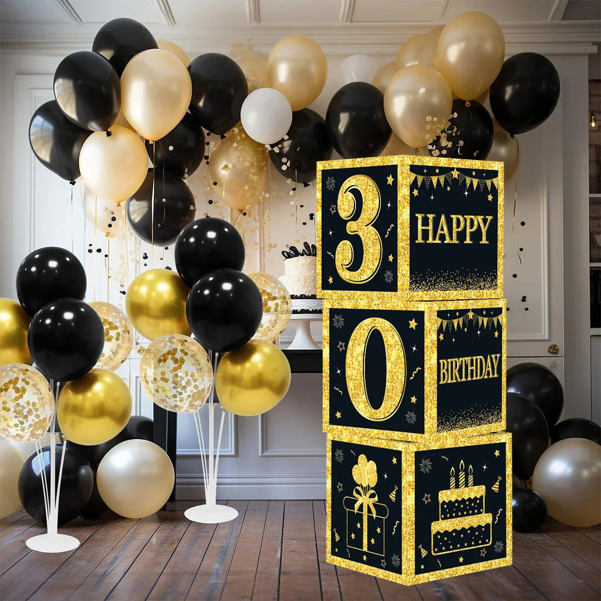 Caja de cumpleaños en blanco y dorado para 18 o 30 cumpleaños, decoraciones de fiesta para el hogar, caja de cumpleaños, suministros para fiestas de baby shower