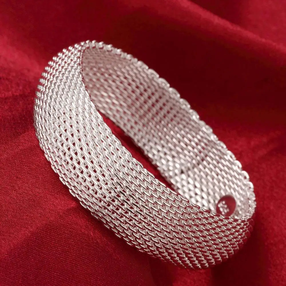 Wholesale Fine 925 Sterling Silver Bangles Bracelet Charms Heart Open for Women Lady Jewelry Adjustment Cuff Wedding Gift